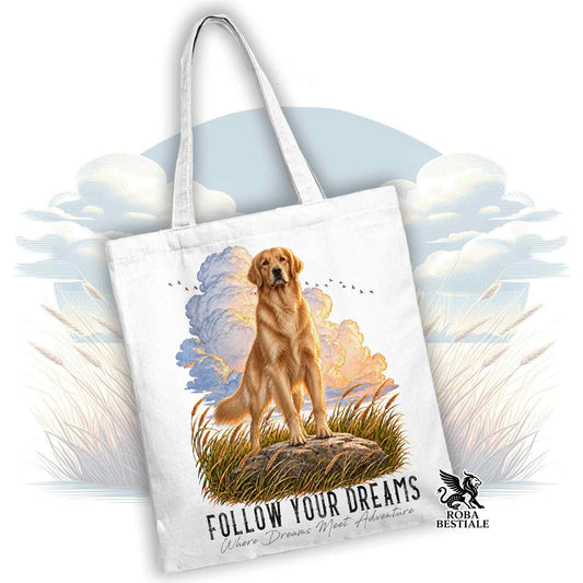 Cabas IMPRIMÉ "RÊVE" - GOLDEN RETRIEVER - Plusieurs couleurs disponibles, 100% Coton