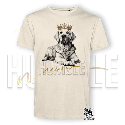 T-shirt stampata con un Golden Retriever, colore beige con grafica Never Humble