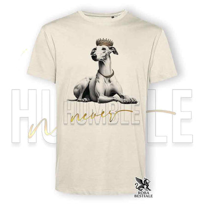 T-shirt stampata con un Greyhound, colore beige con grafica Never Humble