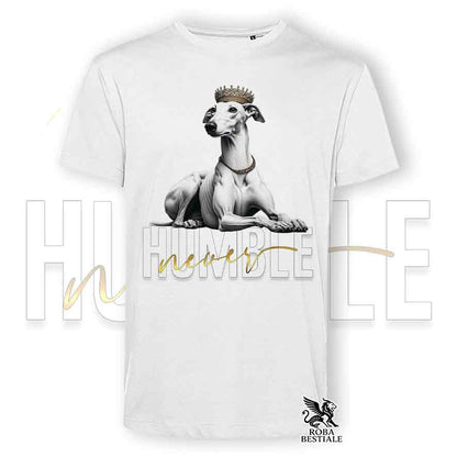 T-shirt stampata con un Greyhound, colore bianco con grafica Never Humble