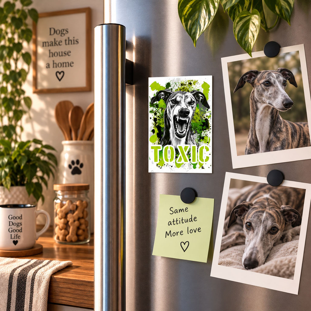 Calamita in MDF con la stampa di un Greyhound. Idea regalo per amanti dei cani, da Roba Bestiale