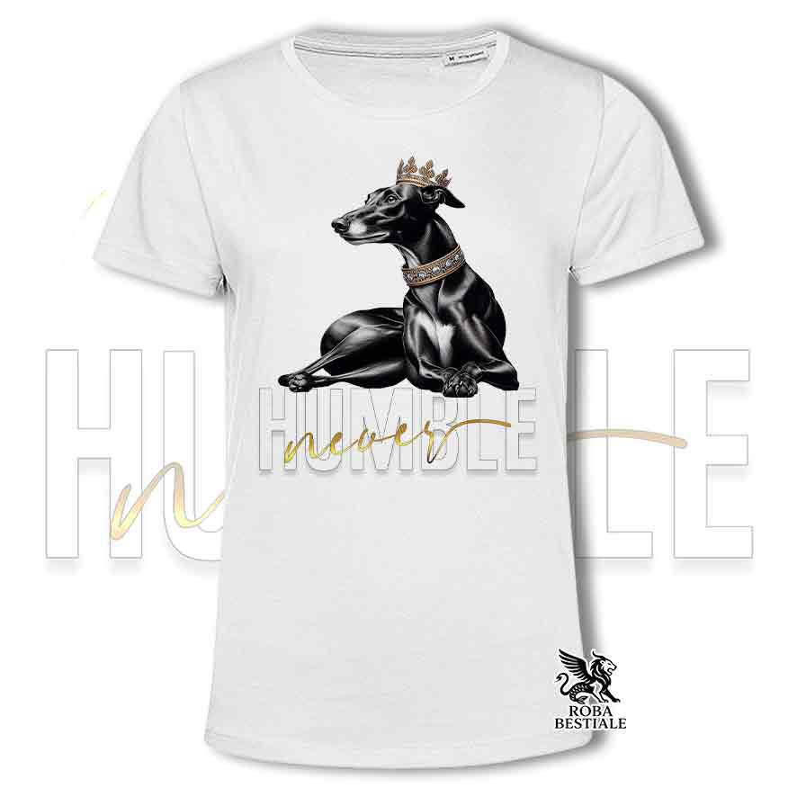 T-shirt stampata con un Greyhound, colore bianco con grafica Never Humble