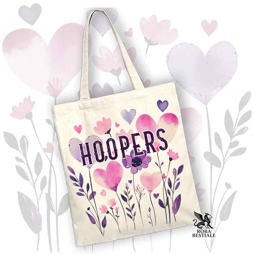 Borsa shopper beige stampata con una grafica dedicata all'Hoopers, collezione Candy