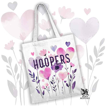 Borsa shopper bianca stampata con una grafica dedicata all'Hoopers, collezione Candy