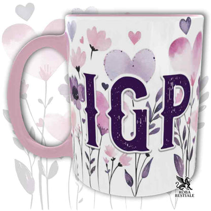 Tazza con dettagli rosa stampata con una grafica dedicata all'IGP, collezione Candy
