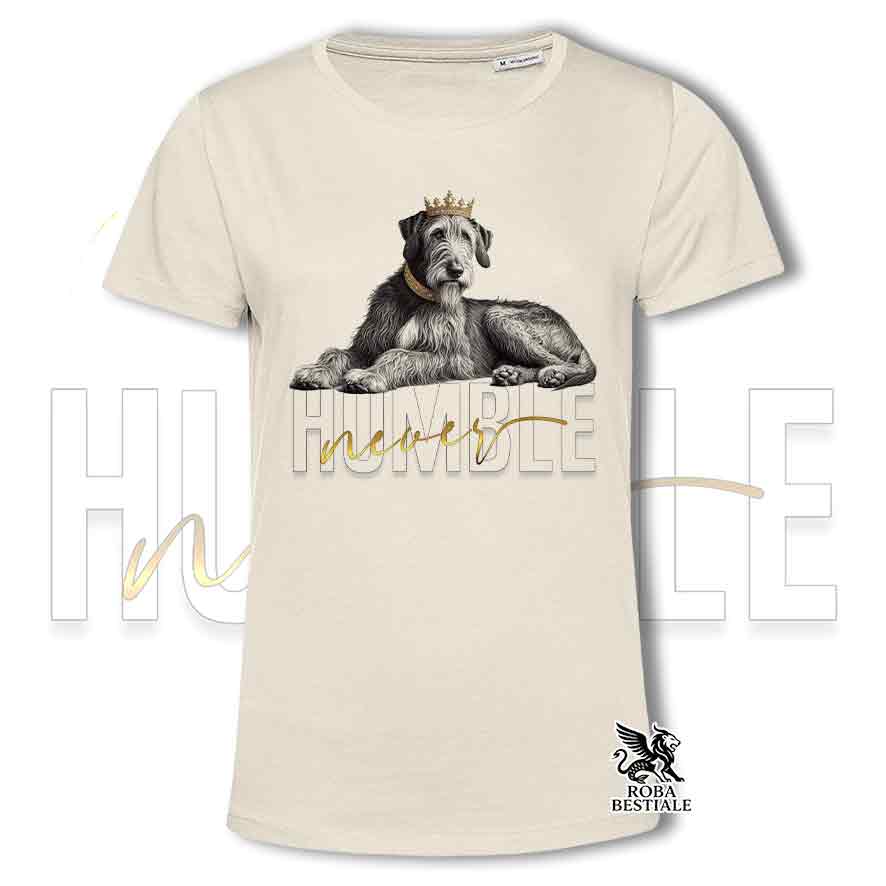 T-shirt stampata con un Irish Wolfhound, colore beige con grafica Never Humble