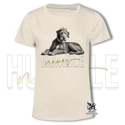 T-shirt stampata con un Irish Wolfhound, colore beige con grafica Never Humble
