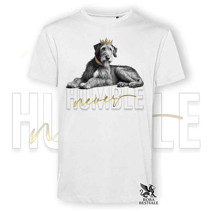 T-shirt stampata con un Irish Wolfhound, colore bianco con grafica Never Humble