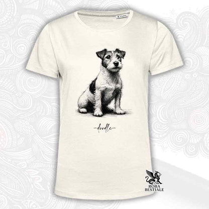 T-shirt beige stampata con un Jack Russell Terrier, grafica Doodle