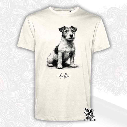 T-shirt beige stampata con un Jack Russell Terrier, grafica Doodle