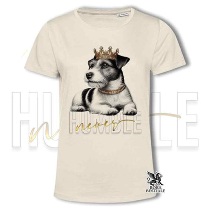 T-shirt stampata con un Jack Russell a pelo ruvido, colore beige con grafica Never Humble