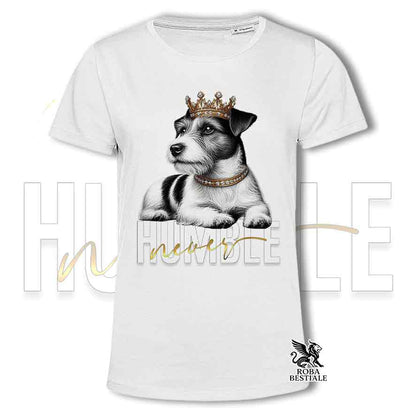 T-shirt stampata con un Jack Russell a pelo ruvido, colore bianco con grafica Never Humble