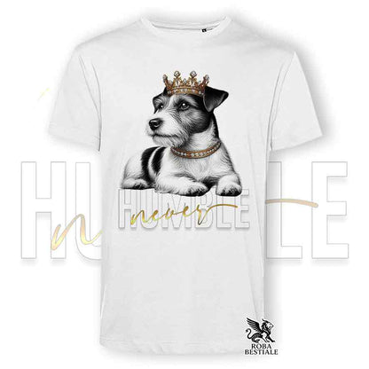 T-shirt stampata con un Jack Russell a pelo ruvido, colore bianco con grafica Never Humble