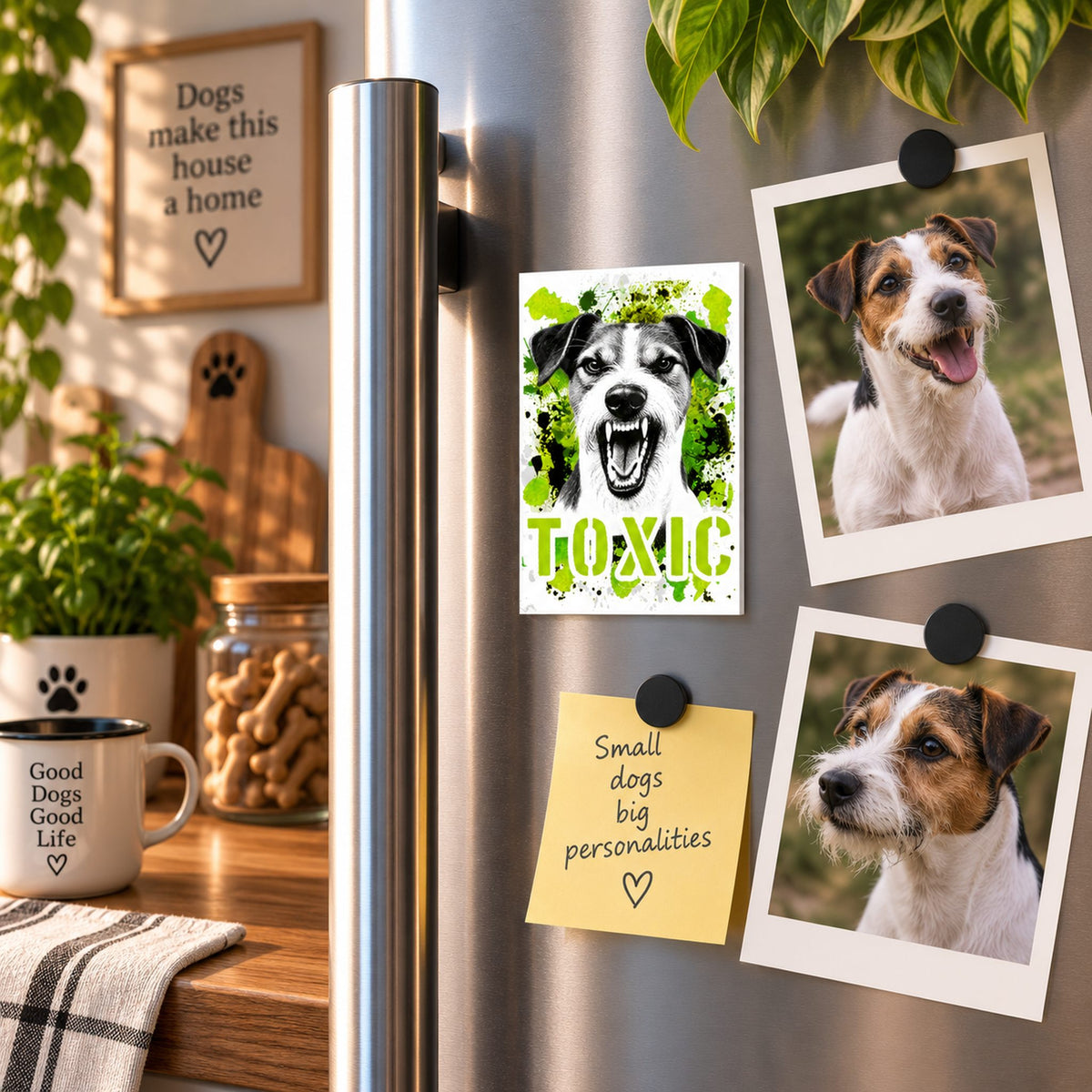 Calamita in MDF con la stampa di un Jack Russell Terrier. Idea regalo per amanti dei cani, da Roba Bestiale