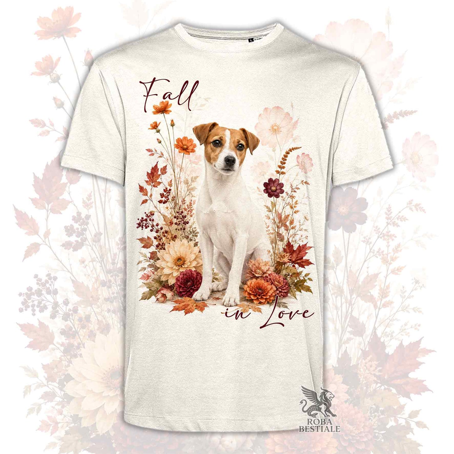 T-Shirt JACK RUSSELL TERRIER a Pelo Liscio Bianco Fulvo - Collezione Fall...in Love