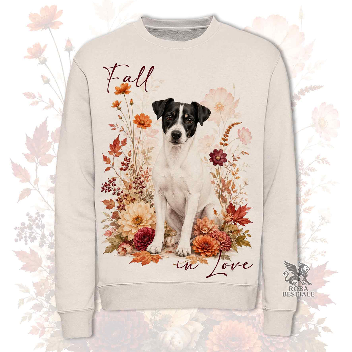 Felpa JACK RUSSELL TERRIER a Pelo Liscio Bianco e Nero - Girocollo - Collezione Fall...in Love