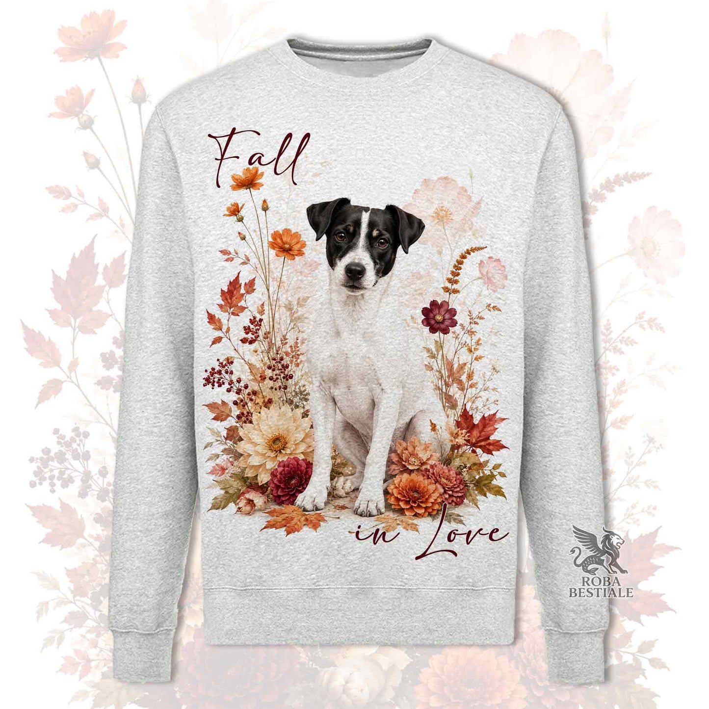 Felpa JACK RUSSELL TERRIER a Pelo Liscio Bianco e Nero - Girocollo - Collezione Fall...in Love