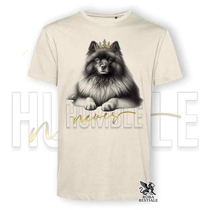 T-shirt beige stampata con un Keeshond, grafica Never Humble