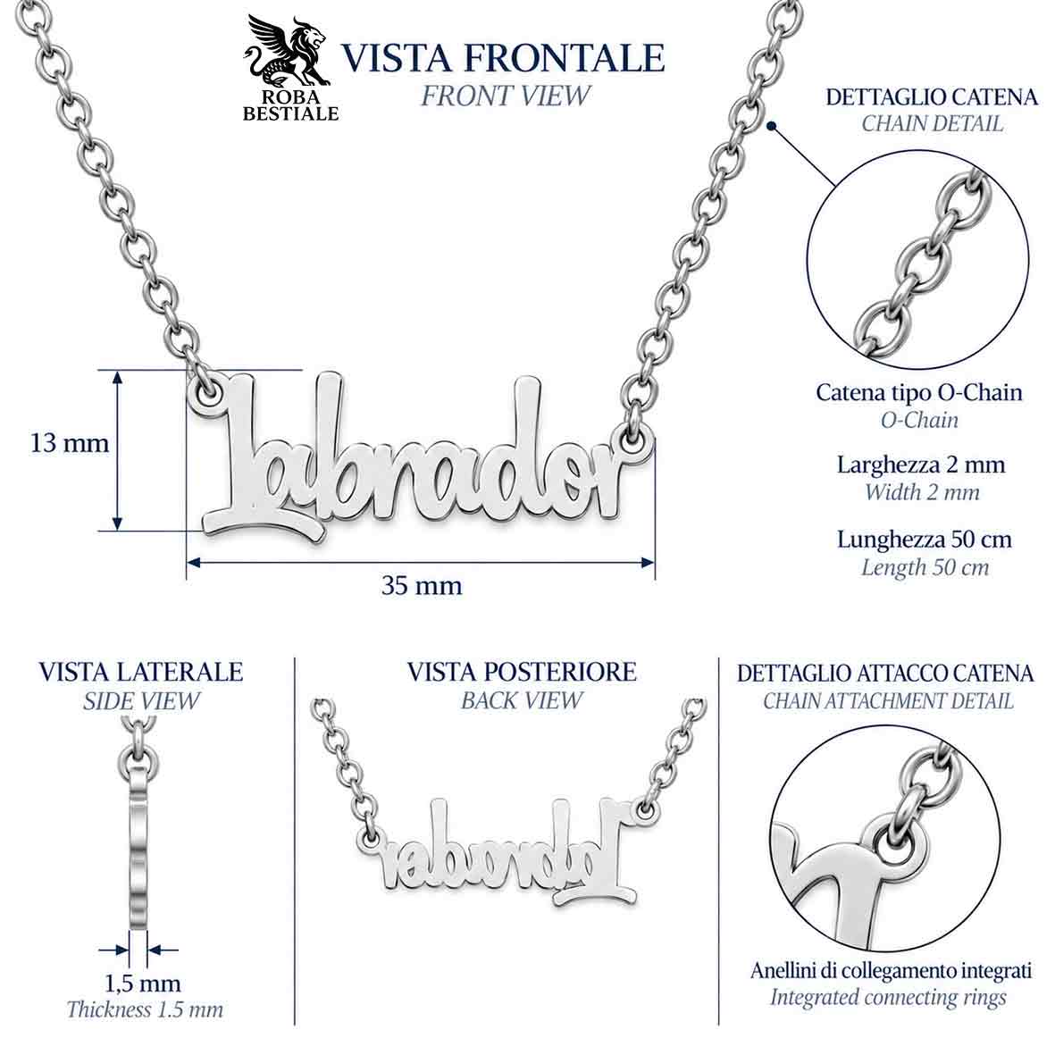 Collier KIRA PET JEWERLY - LABRADOR - En acier inoxydable avec chaîne maille fine