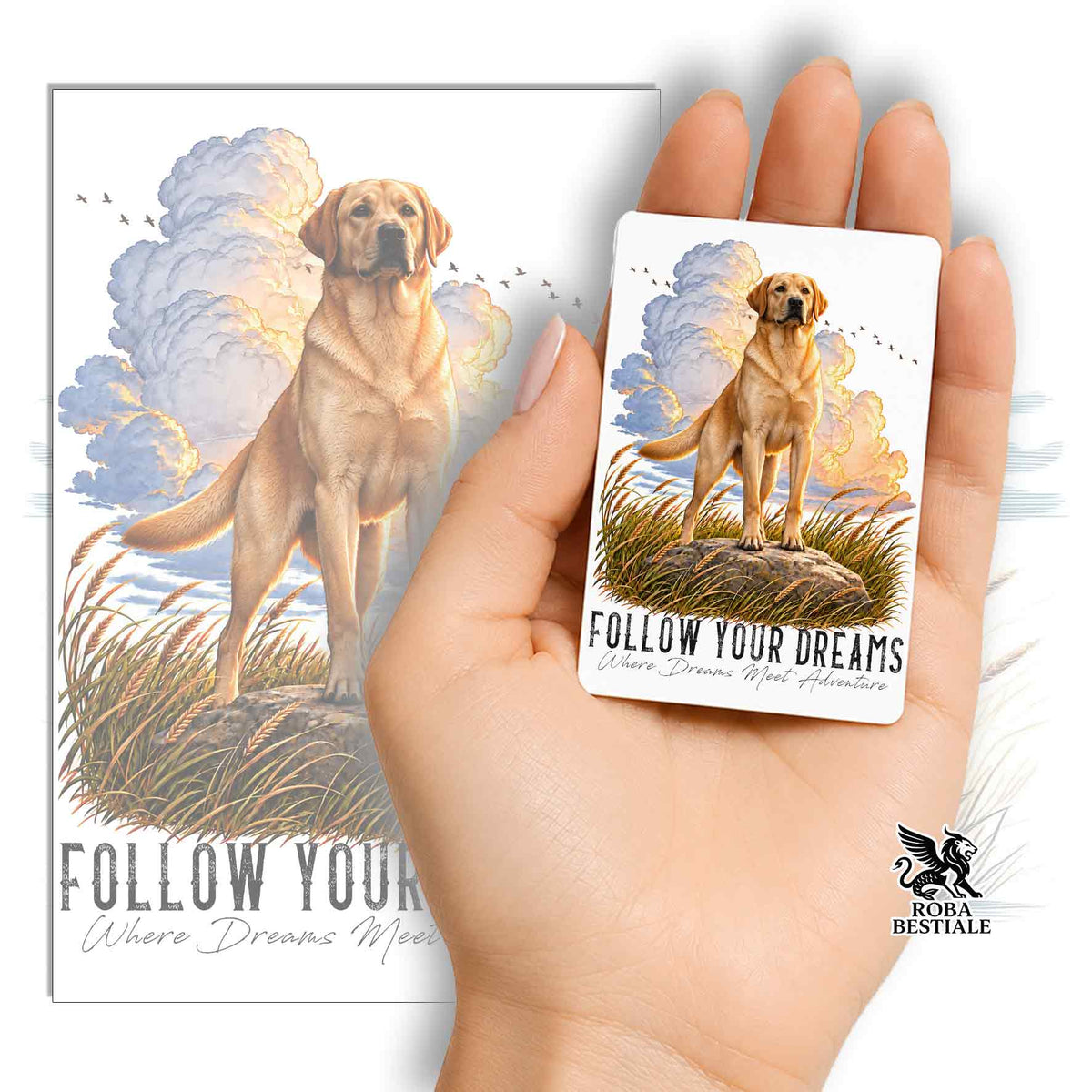 Aimant CITATIONS "RÊVE" - LABRADOR RETRIEVER Jaune - en MDF, 7x5 cm