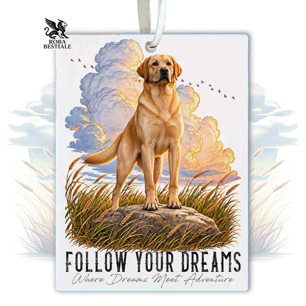 Désodorisant voiture QUOTES "DREAM" - LABRADOR RETRIEVER Jaune - En feutre, avec cordon - 7,5 x 10 cm