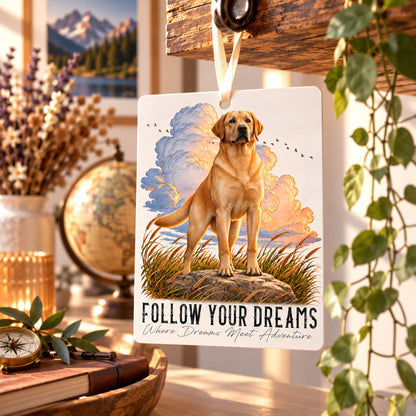 Désodorisant voiture QUOTES "DREAM" - LABRADOR RETRIEVER Jaune - En feutre, avec cordon - 7,5 x 10 cm