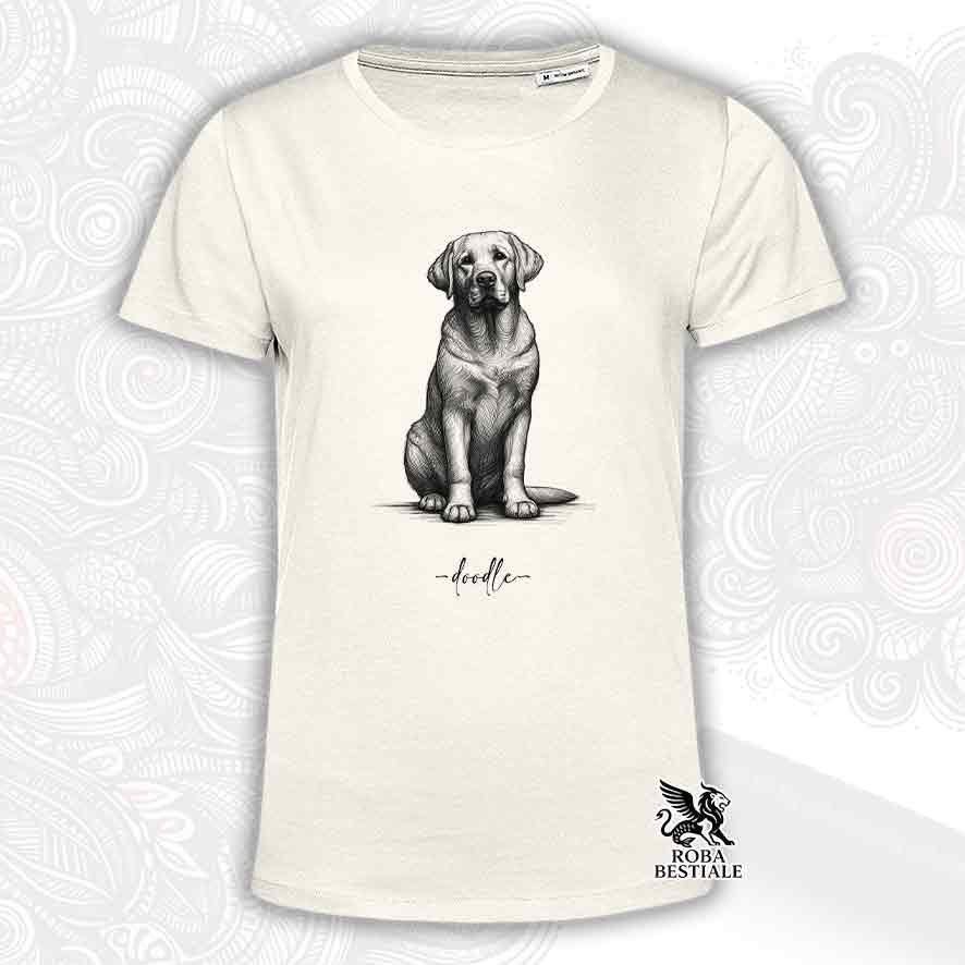 T-shirt beige stampata con un Labrador Retriever, grafica Doodle