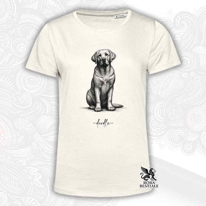 T-shirt beige stampata con un Labrador Retriever, grafica Doodle