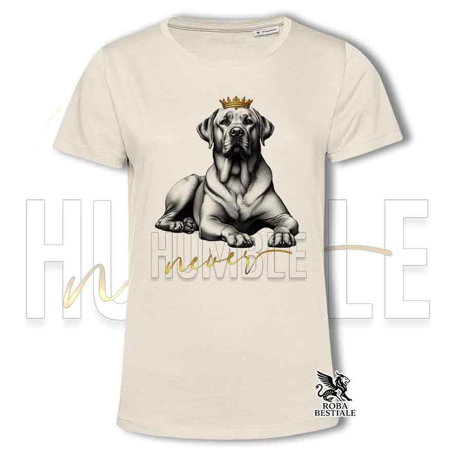 T-shirt stampata con un Labrador giallo, colore beige con grafica Never Humble