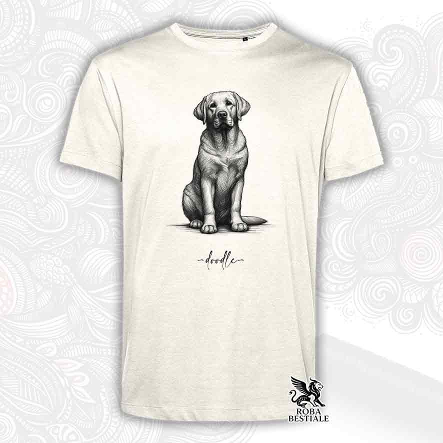T-shirt beige stampata con un Labrador Retriever, grafica Doodle