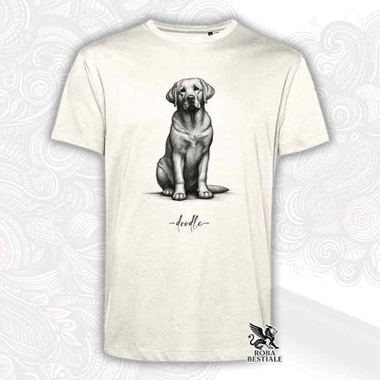 T-shirt beige stampata con un Labrador Retriever, grafica Doodle