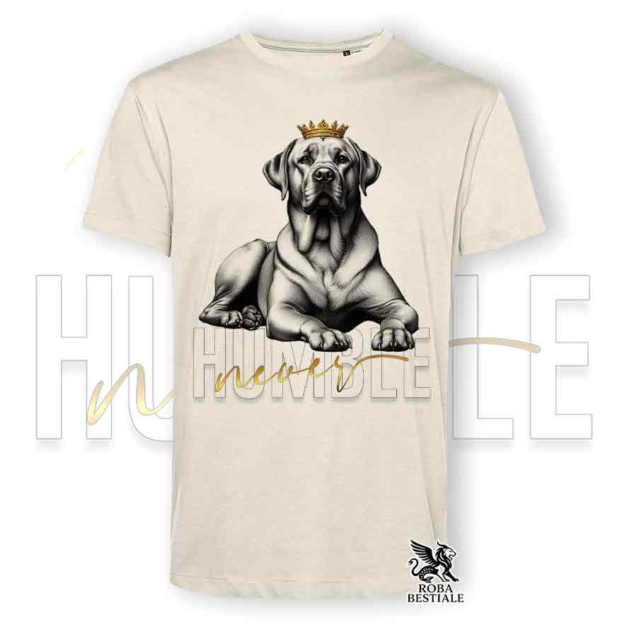 T-shirt stampata con un Labrador giallo, colore beige con grafica Never Humble