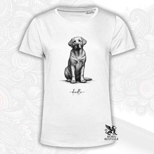 T-shirt bianca stampata con un Labrador Retriever, grafica Doodle