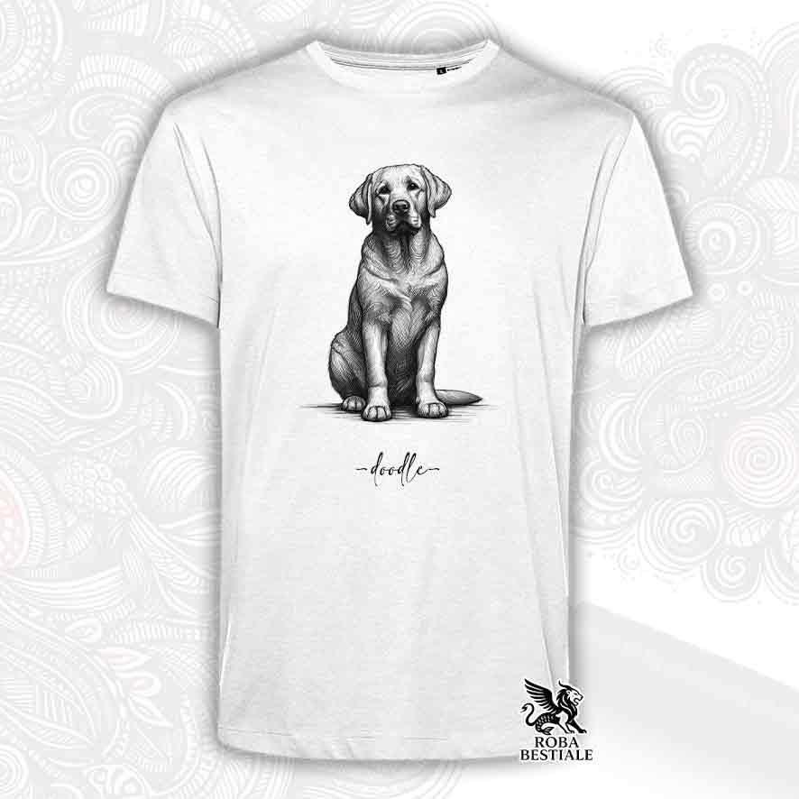 T-shirt bianca stampata con un Labrador Retriever, grafica Doodle