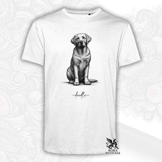 T-shirt bianca stampata con un Labrador Retriever, grafica Doodle