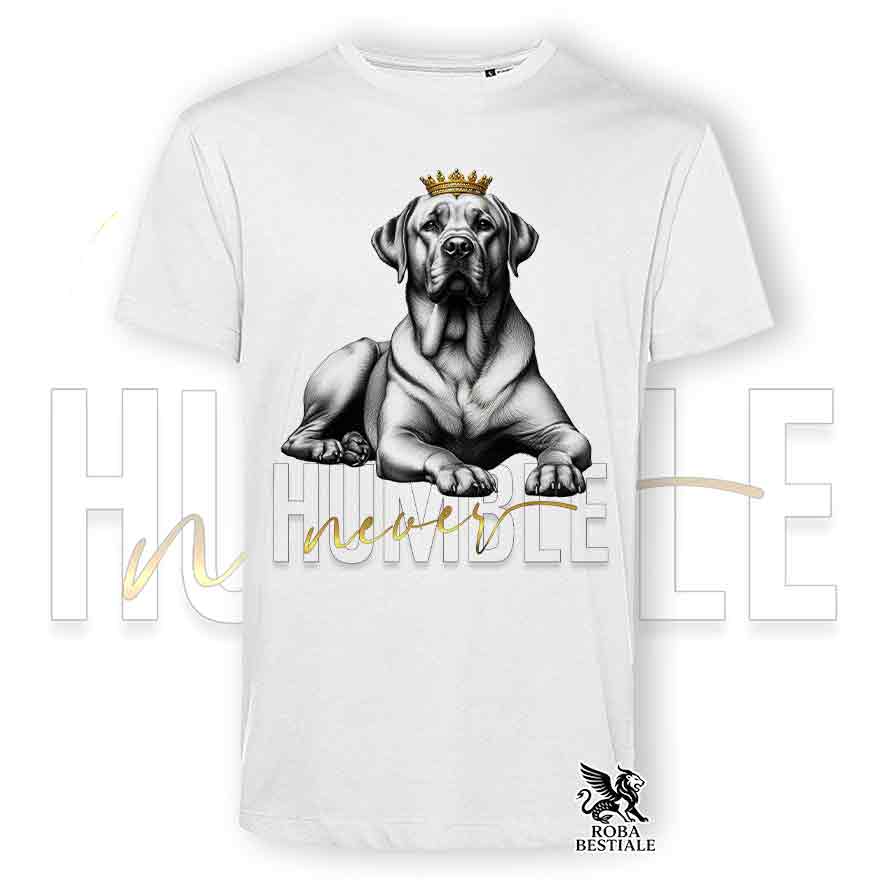 T-shirt stampata con un Labrador giallo, colore bianco con grafica Never Humble