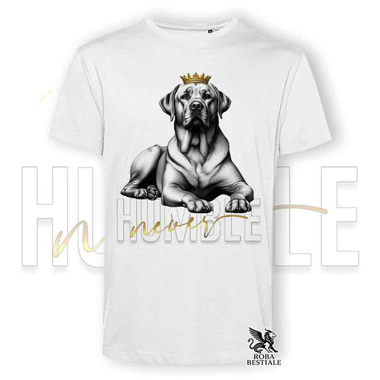 T-shirt stampata con un Labrador giallo, colore bianco con grafica Never Humble