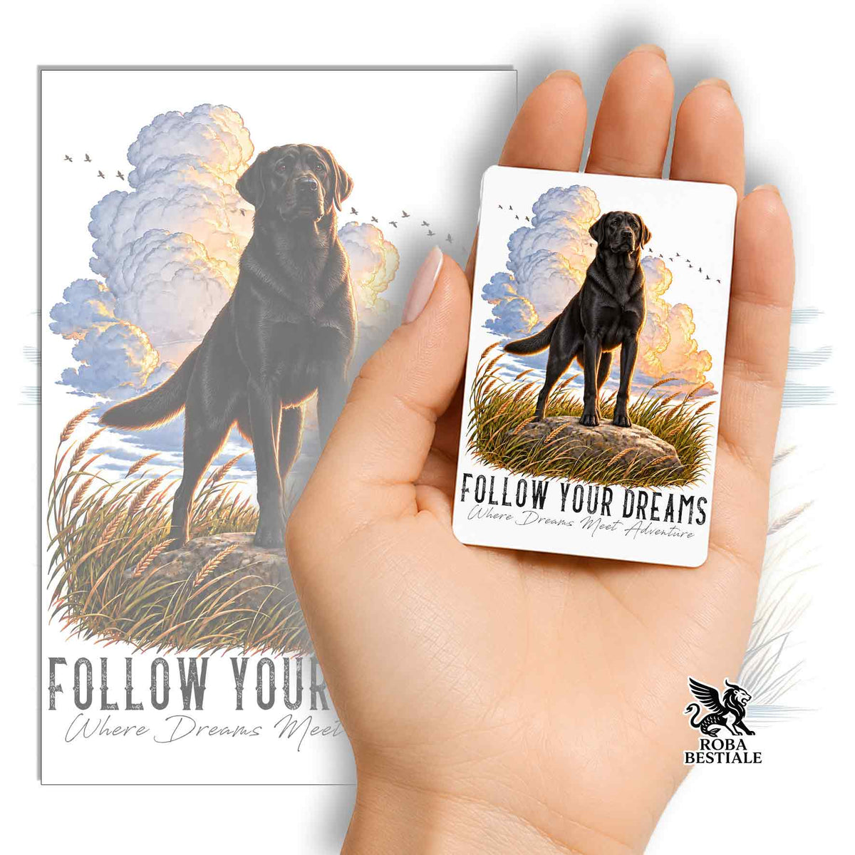 Magnet QUOTES "RÊVE" - LABRADOR RETRIEVER Noir - en MDF, 7x5 cm