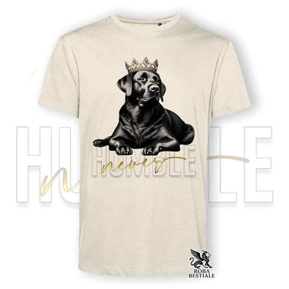 T-shirt stampata con un Labrador nero, colore beige con grafica Never Humble