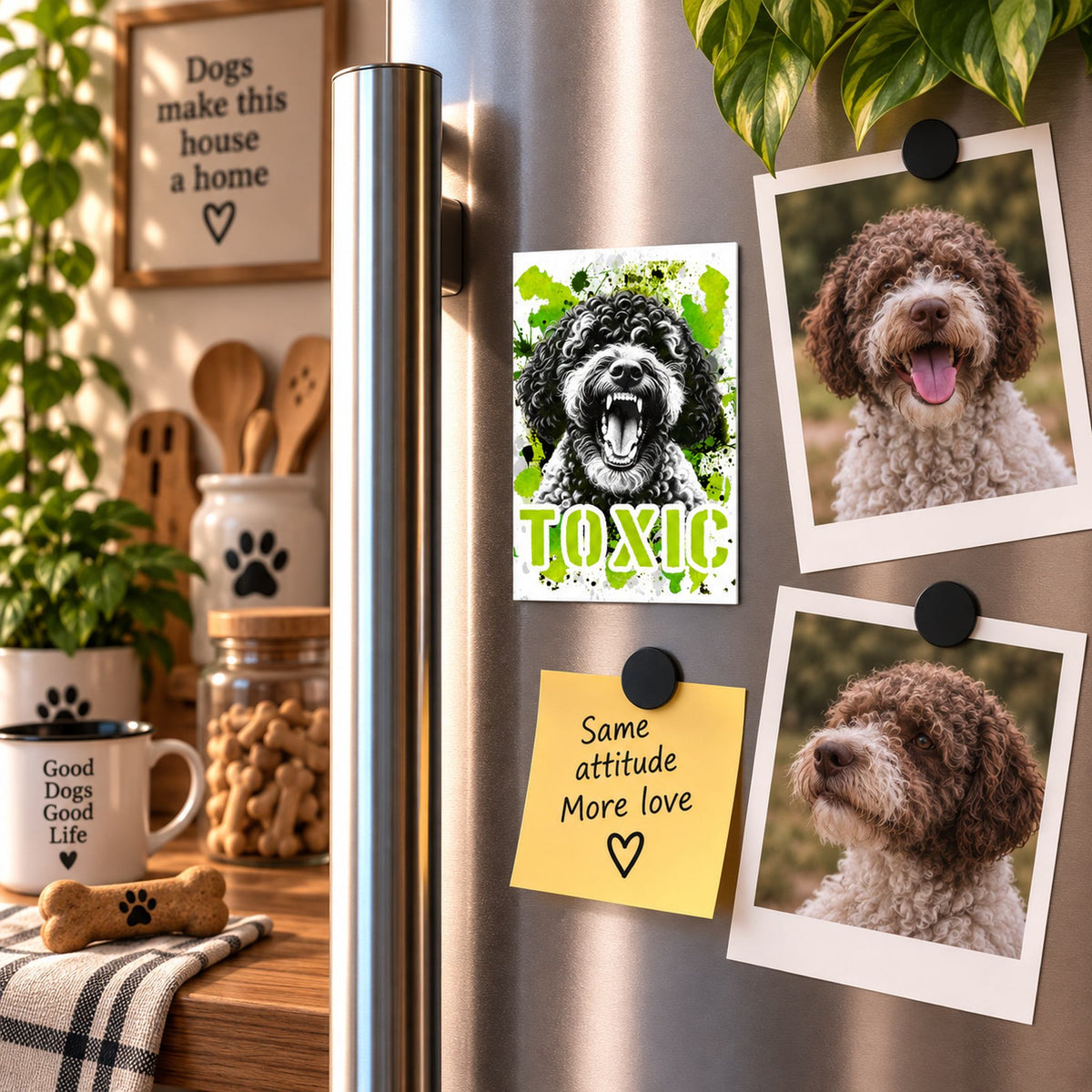 Calamita in MDF con la stampa di un Lagotto Romagnolo. Idea regalo per amanti dei cani, da Roba Bestiale