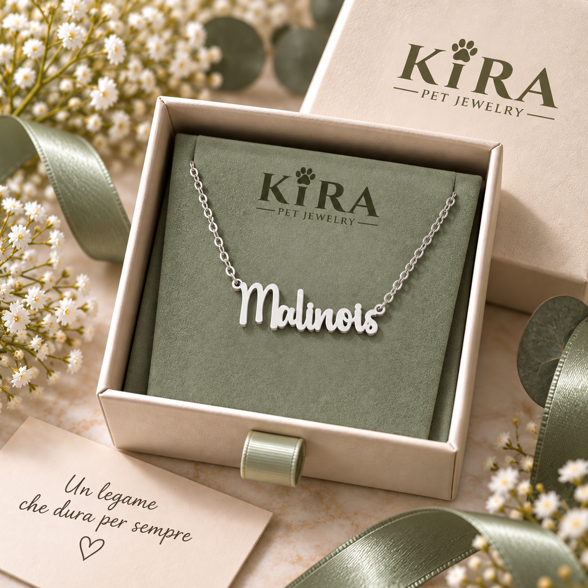 Collier KIRA PET JEWELRY - MALINOIS - En acier inoxydable avec chaîne à mailles fines