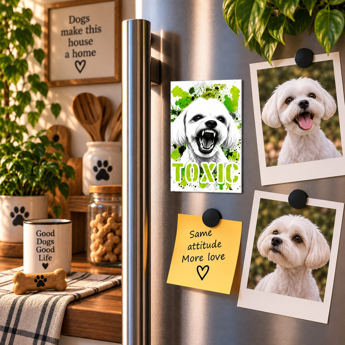 Calamita in MDF con la stampa di un Maltese. Idea regalo per amanti dei cani, da Roba Bestiale