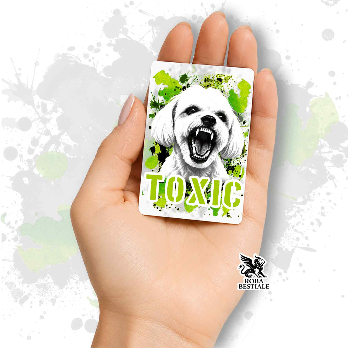 Calamita in MDF con la stampa di un Maltese. Idea regalo per amanti dei cani, da Roba Bestiale