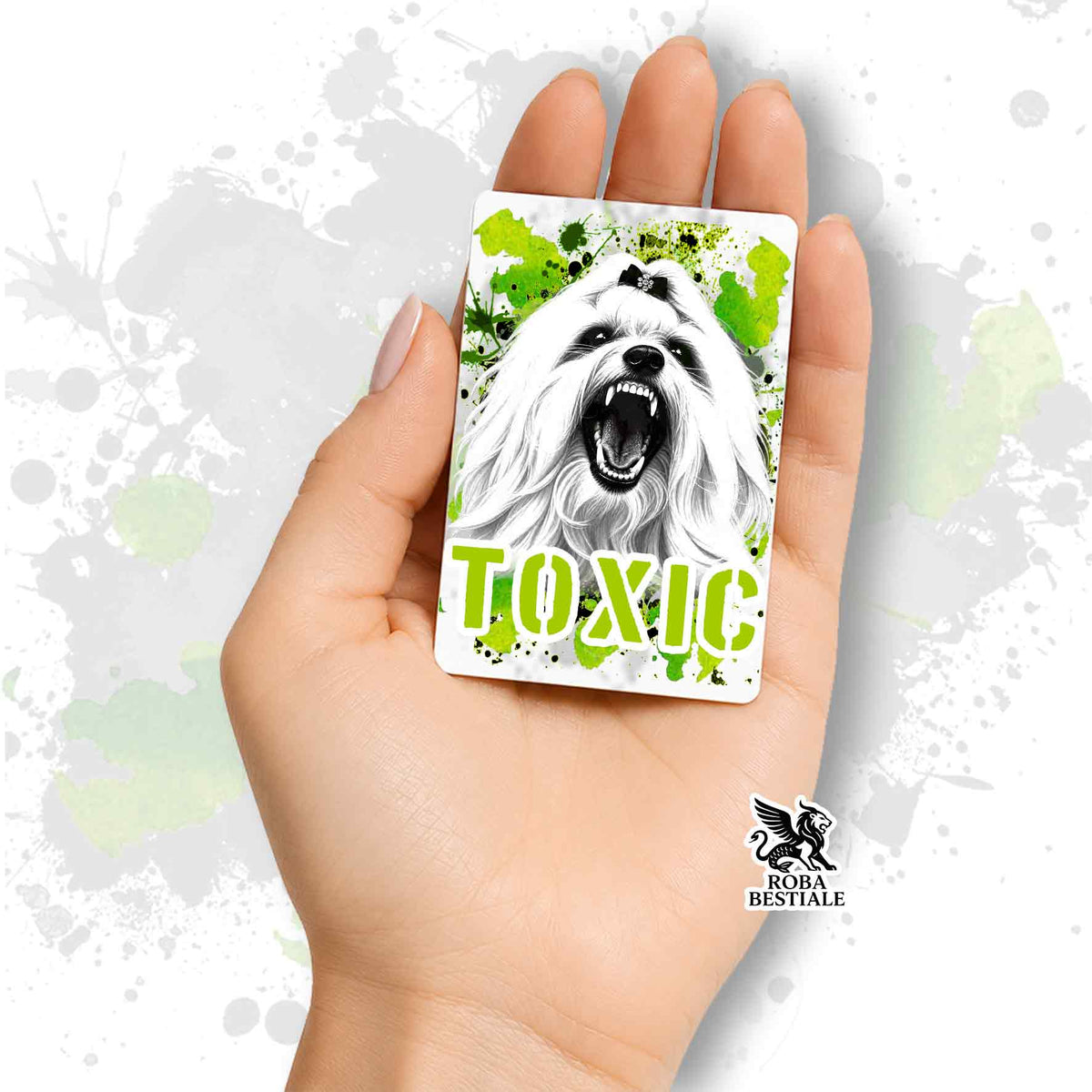 Calamita in MDF con la stampa di un Maltese. Idea regalo per amanti dei cani, da Roba Bestiale