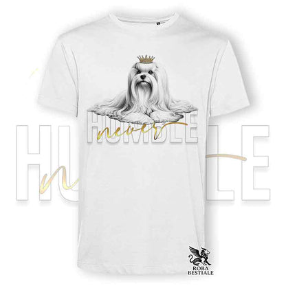 T-shirt stampata con un Maltese, colore bianco con grafica Never Humble