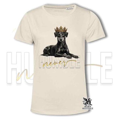 T-shirt stampata con un Manchester Terrier, colore beige con grafica Never Humble