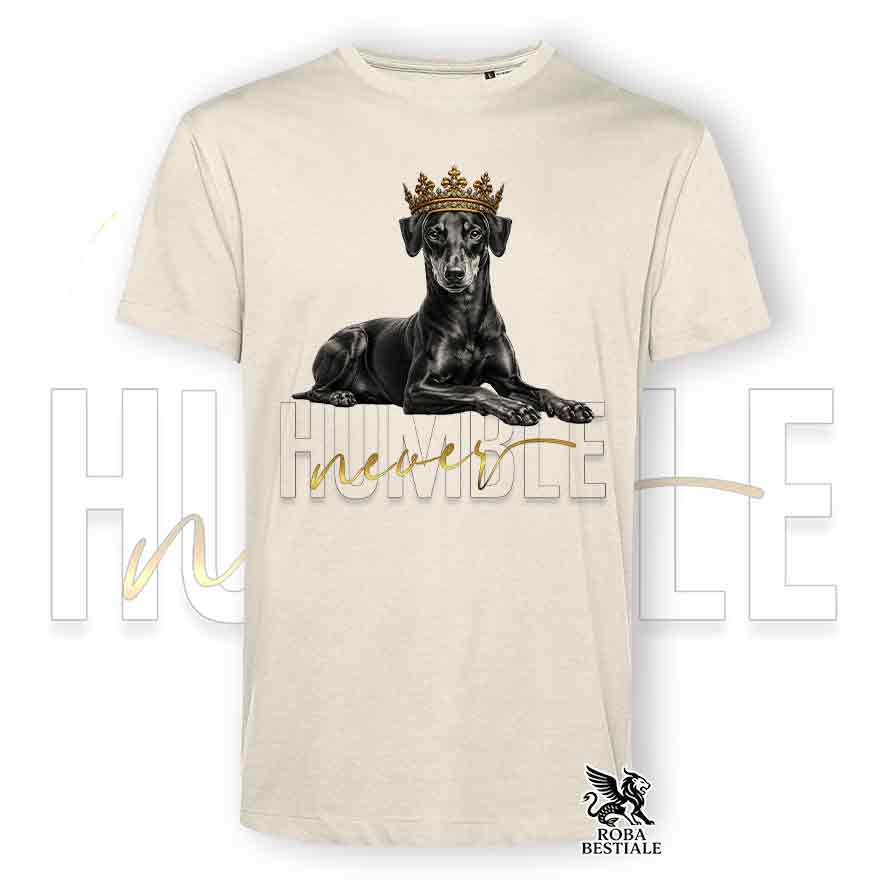 T-shirt stampata con un Manchester Terrier, colore beige con grafica Never Humble