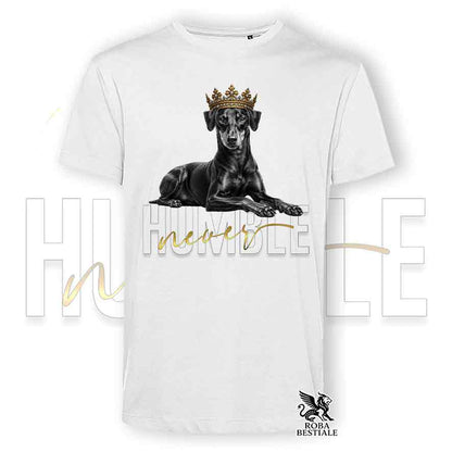 T-shirt stampata con un Manchester Terrier, colore bianco con grafica Never Humble