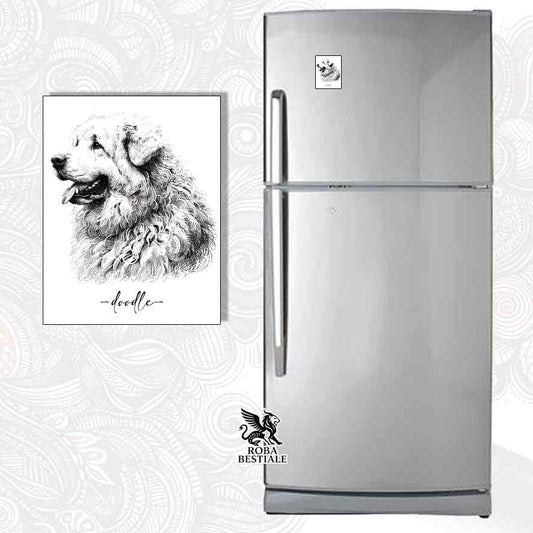 Calamita bianca stampata con un Pastore Abruzzese Maremmano, grafica Doodle