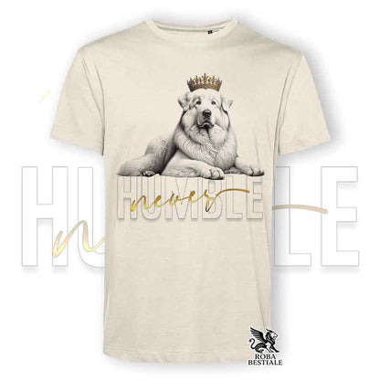 T-shirt stampata con un Pastore Abruzzese Maremmano, colore beige con grafica Never Humble